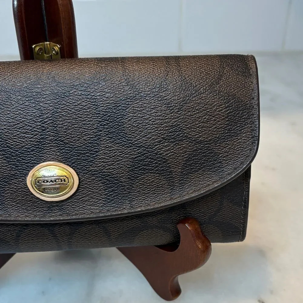 Coach Wallet Leather Signature Logo Coated Canvas Full Sized Slim